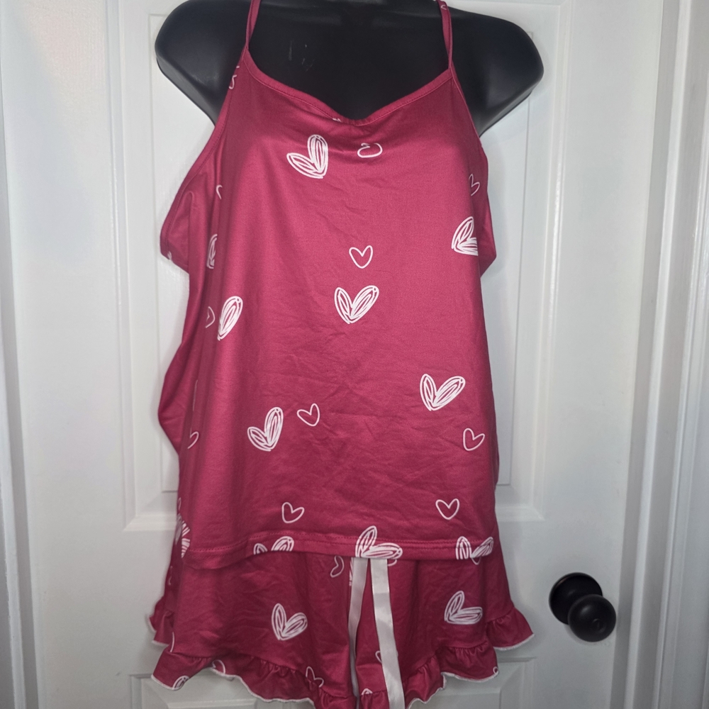 Heart Print Satin Pajama Set